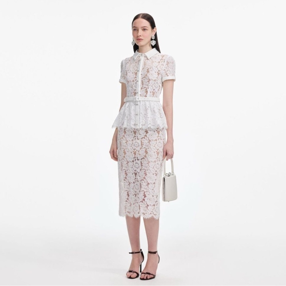 Self-Portrait White Lace Pencil Skirt